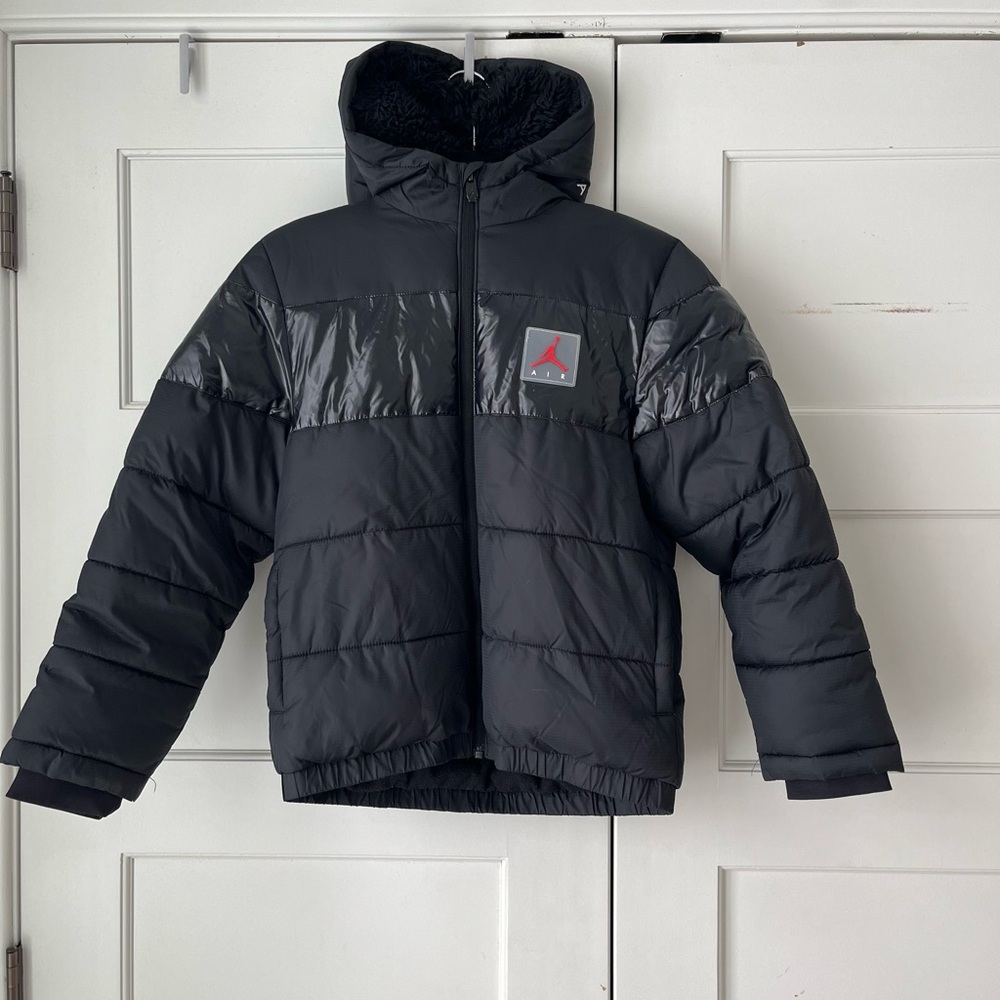 Jordan Kids Black and Gray Bold Stripe Puffer Jacket